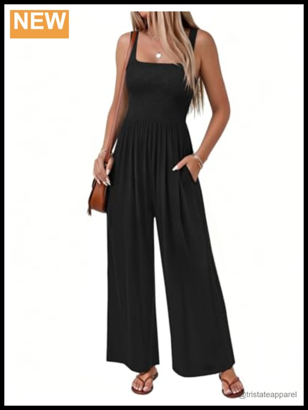 Sleeveless Jumpsuit Smocked Wide Leg Romper Adjustable Spaghetti Strap